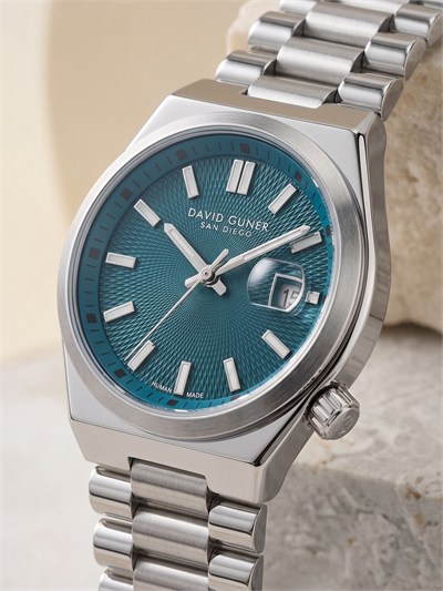 David Guner San Diego 40 mm Petrol Yeşili Kadran Çelik Erkek Kol Saati Özel Kurma Kollu