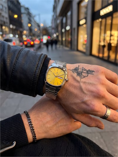 David Guner San Diego 42 mm Erkek Kol Saati Sarı Kadran Çelik Kordon Gün-Tarihli