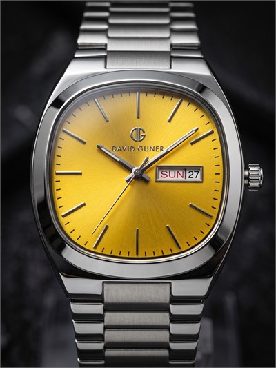 David Guner San Diego 42 mm Erkek Kol Saati Sarı Kadran Çelik Kordon Gün-Tarihli