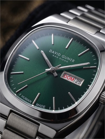 David Guner San Diego 42 mm Erkek Kol Saati Yeşil Kadran Çelik Kordon Almanca Gün Göstergeli