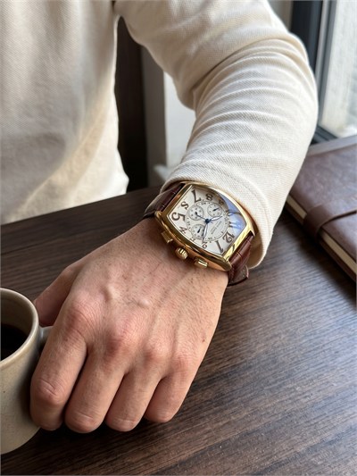 David Guner San Diego 45 mm Altın Kasa Kahverengi Kordon Erkek Kol Saati