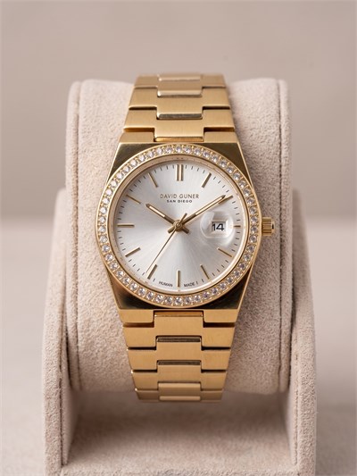 DAVID GUNER San Diego Kadın Kol Saati 30 mm Gold Renkli Taş Detaylı İnce Kasa