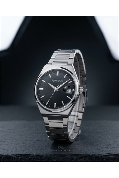 Erkek Kol Saati 42 mm Çelik Kordon Siyah Kadran Takvimli Quartz Klasik Erkek Saat