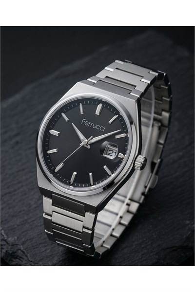 Erkek Kol Saati 42 mm Çelik Kordon Siyah Kadran Takvimli Quartz Klasik Erkek Saat