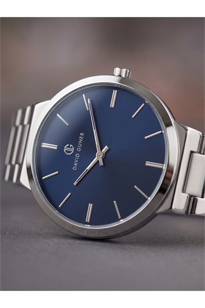 Erkek Kol Saati 42 mm Lacivert Kadran Gümüş Renk Çelik Bilezik