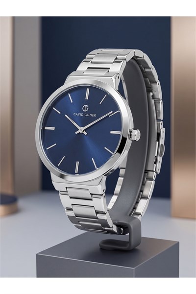 Erkek Kol Saati 42 mm Lacivert Kadran Gümüş Renk Çelik Bilezik