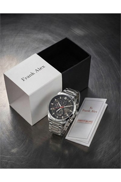Erkek Kol Saati 43 mm Çelik Kordon Siyah Kadran Quartz Mekanizma Mineral Cam 3 ATM