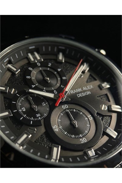 Erkek Kol Saati 43 mm Çelik Kordon Siyah Kadran Quartz Mekanizma Mineral Cam 3 ATM