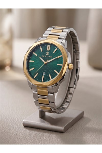 Erkek Kol Saati 44 mm Yeşil Kadran Çift Renk Çelik Kordon