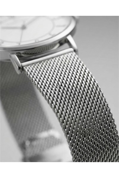 Erkek Kol Saati Beyaz Kadran Mavi Rakamlı Çelik Hasır Kordon Quartz Saat 41-45 mm