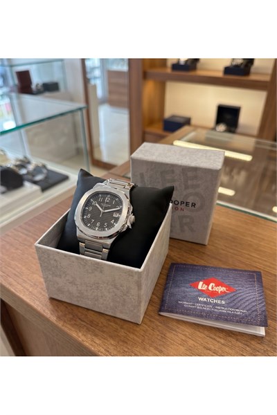 Erkek Saat 43mm Büyük Kasa Çelik Kordon Takvimli Köşeli Antrasit Kadran