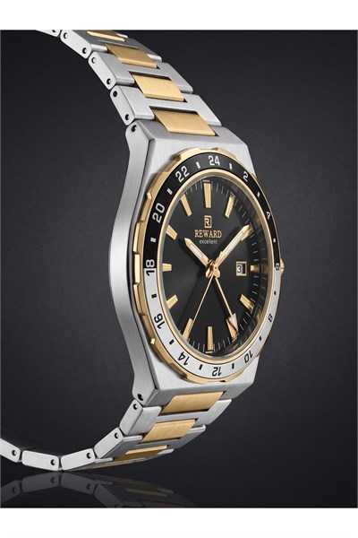 Excellent 42 mm Erkek Kol Saati Siyah Kadran Çift Renk Çelik Kordonlu