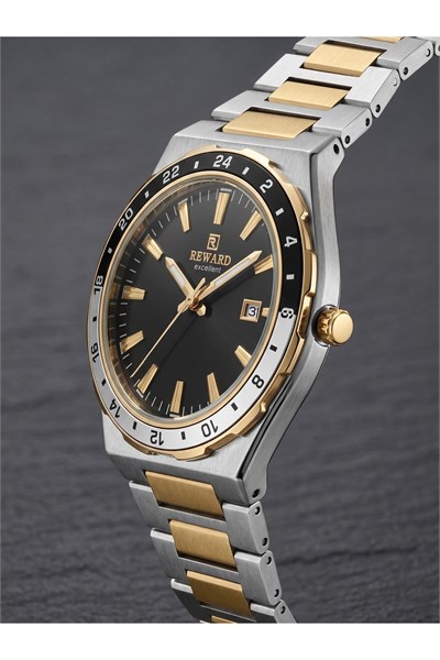Excellent 42 mm Erkek Kol Saati Siyah Kadran Çift Renk Çelik Kordonlu