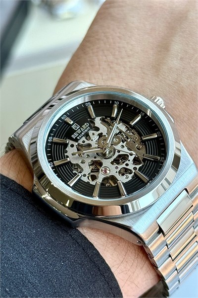 Excellent 45 mm Otomatik Erkek Kol Saati Siyah Kadran Çelik Kordonlu