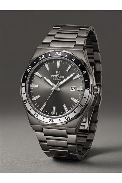 Excellent Erkek Kol Saati 42 mm İnce Kasa Füme Antrasit Çelik Saat