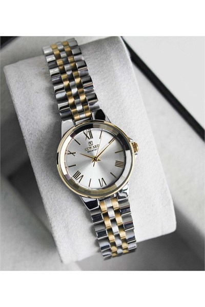 Excellent Kadın Kol Saati 26 mm Çift Renkli Çelik Kordon Silver Kadran