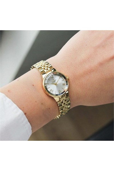 Excellent Kadın Kol Saati 26 mm Gold Renkli Çelik Kordon Silver Kadran