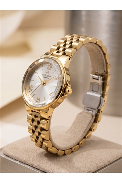 Excellent Kadın Kol Saati 26 mm Gold Renkli Çelik Kordon Silver Kadran
