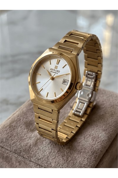 Excellent Kadın Kol Saati 27 mm 14K Altın Tonlu Gold Renk Çelik Kordon 5 ATM