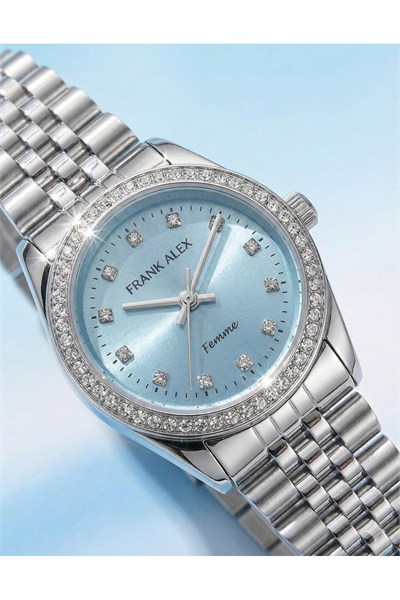 Femme Taşlı Kadın Kol Saati Mavi Kadran Çelik 31-34 mm Quartz