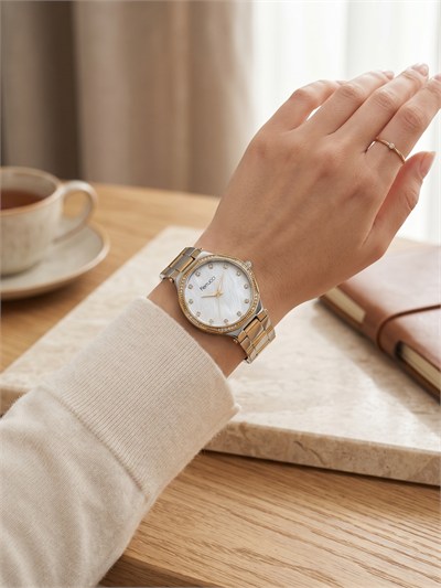 Ferrucci 36 mm Çift Renkli Çelik Taş Detaylı Sedef Kadran Kadın Kol Saati
