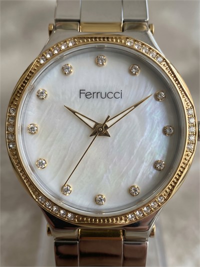 Ferrucci 36 mm Çift Renkli Çelik Taş Detaylı Sedef Kadran Kadın Kol Saati