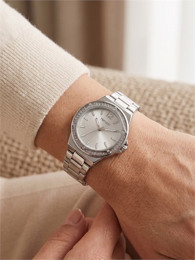 Ferrucci 36 mm Kadın Kol Saati Gümüş Çelik Kordon Taşlı Bezel
