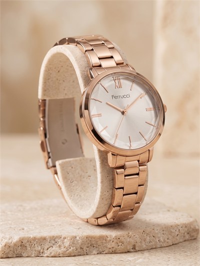 Ferrucci 36 mm Rose Gold Kadın Kol Saati Çelik Kordon Açık Gümüş Kadran