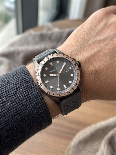 Ferrucci 43 mm Gri Kadran Gri Silikon Kordon Somon Bezel Erkek Kol Saati