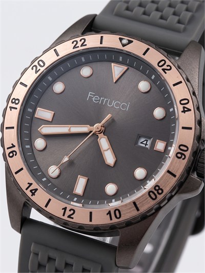 Ferrucci 43 mm Gri Kadran Gri Silikon Kordon Somon Bezel Erkek Kol Saati