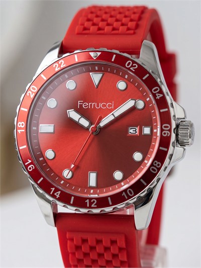 Ferrucci 43 mm Kırmızı Kadran Kırmızı Silikon Kordon Erkek Kol Saati