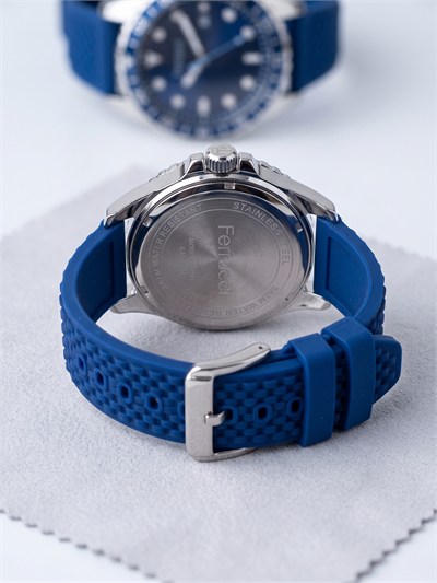 Ferrucci 43 mm Lacivert Kadran Mavi Silikon Kordon Erkek Kol Saati