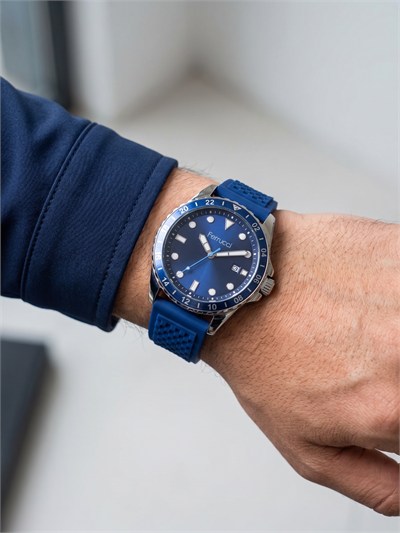 Ferrucci 43 mm Lacivert Kadran Mavi Silikon Kordon Erkek Kol Saati