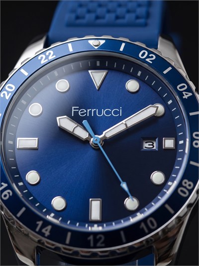 Ferrucci 43 mm Lacivert Kadran Mavi Silikon Kordon Erkek Kol Saati