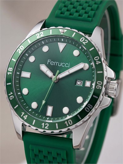 Ferrucci 43 mm Yeşil Kadran Yeşil Silikon Kordon Erkek Kol Saati