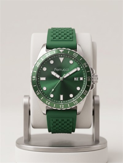 Ferrucci 43 mm Yeşil Kadran Yeşil Silikon Kordon Erkek Kol Saati