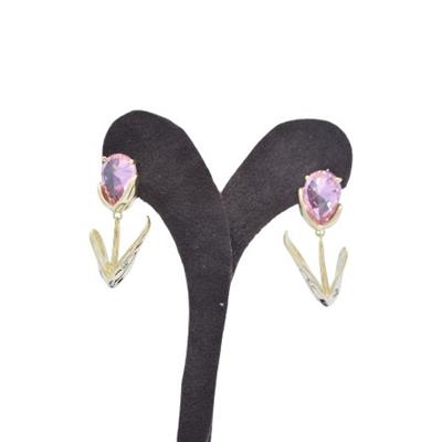 Floré – VIP Koleksiyon 14K Altın Renginde Pembe Taşlı Lale Formlu Küpe