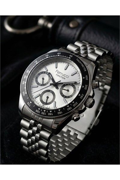 Function Erkek Kol Saati 40 mm Çelik Kordon Takvimli Multifonksiyon Quartz Saat