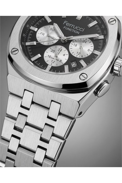 Function Erkek Kol Saati 43 mm Çelik Kordon Takvimli Multifonksiyon Quartz Saat