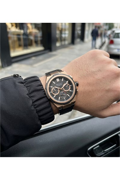 Function Erkek Kol Saati 44 mm Çok Fonksiyonlu Siyah Çelik Kordon Quartz