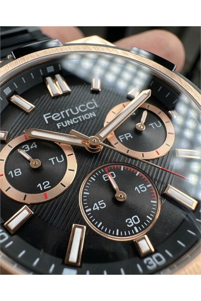 Function Erkek Kol Saati 44 mm Çok Fonksiyonlu Siyah Çelik Kordon Quartz