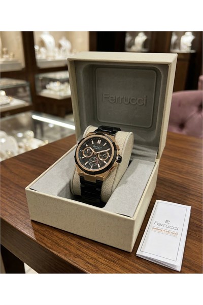 Function Erkek Kol Saati 44 mm Çok Fonksiyonlu Siyah Çelik Kordon Quartz