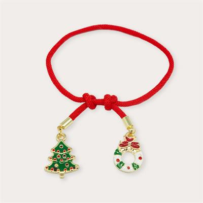 Holiday Tree – Kırmızı İpli Gold Renkli Ayarlanabilir Yılbaşı Bilekliği