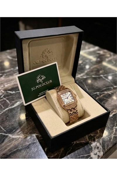 J.G. Polo Club Kadın Kol Saati Kare Kasa Roma Rakamlı Gold Renk Çelik Kordon Quartz 26 mm