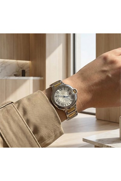 J.G. Polo Club Kadın Kol Saati Çift Renk Çelik Bileklik Roma Rakamlı Klasik Saat 33 mm – 5 ATM