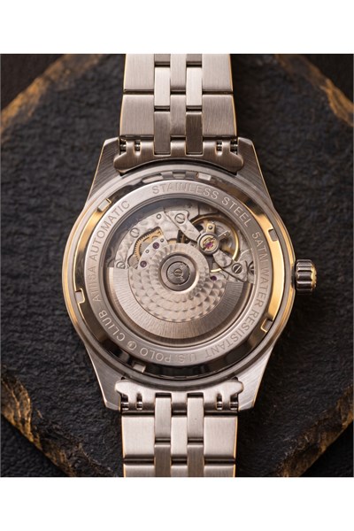 JG Polo Club 39 mm Otomatik Erkek Kol Saati Yeşil Kadran Bombeli Cam Mekanizma Görünümlü Çift Renk Çelik Kordon 5 ATM