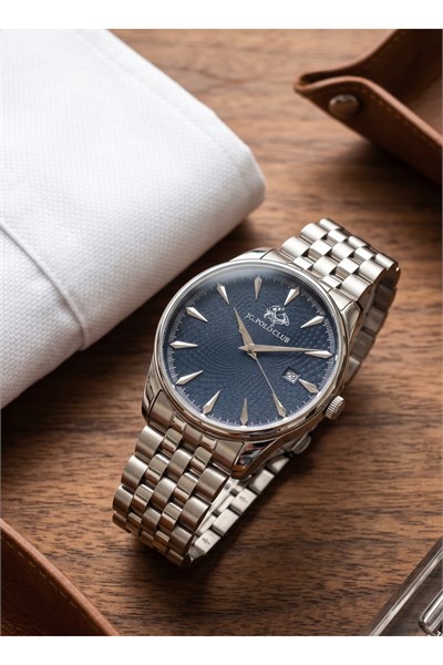 JG Polo Club 42mm Lacivert Kadranlı Erkek Kol Saati Çelik Kordon Klasik Damat Saati 5 ATM