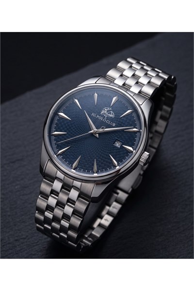 JG Polo Club 42mm Lacivert Kadranlı Erkek Kol Saati Çelik Kordon Klasik Damat Saati 5 ATM