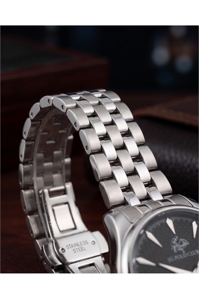 JG Polo Club 42mm Siyah Kadranlı Erkek Kol Saati Çelik Kordon Klasik Damat Saati 5 ATM
