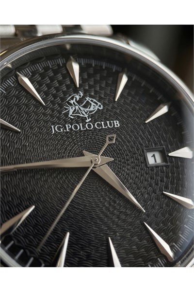 JG Polo Club 42mm Siyah Kadranlı Erkek Kol Saati Çelik Kordon Klasik Damat Saati 5 ATM
